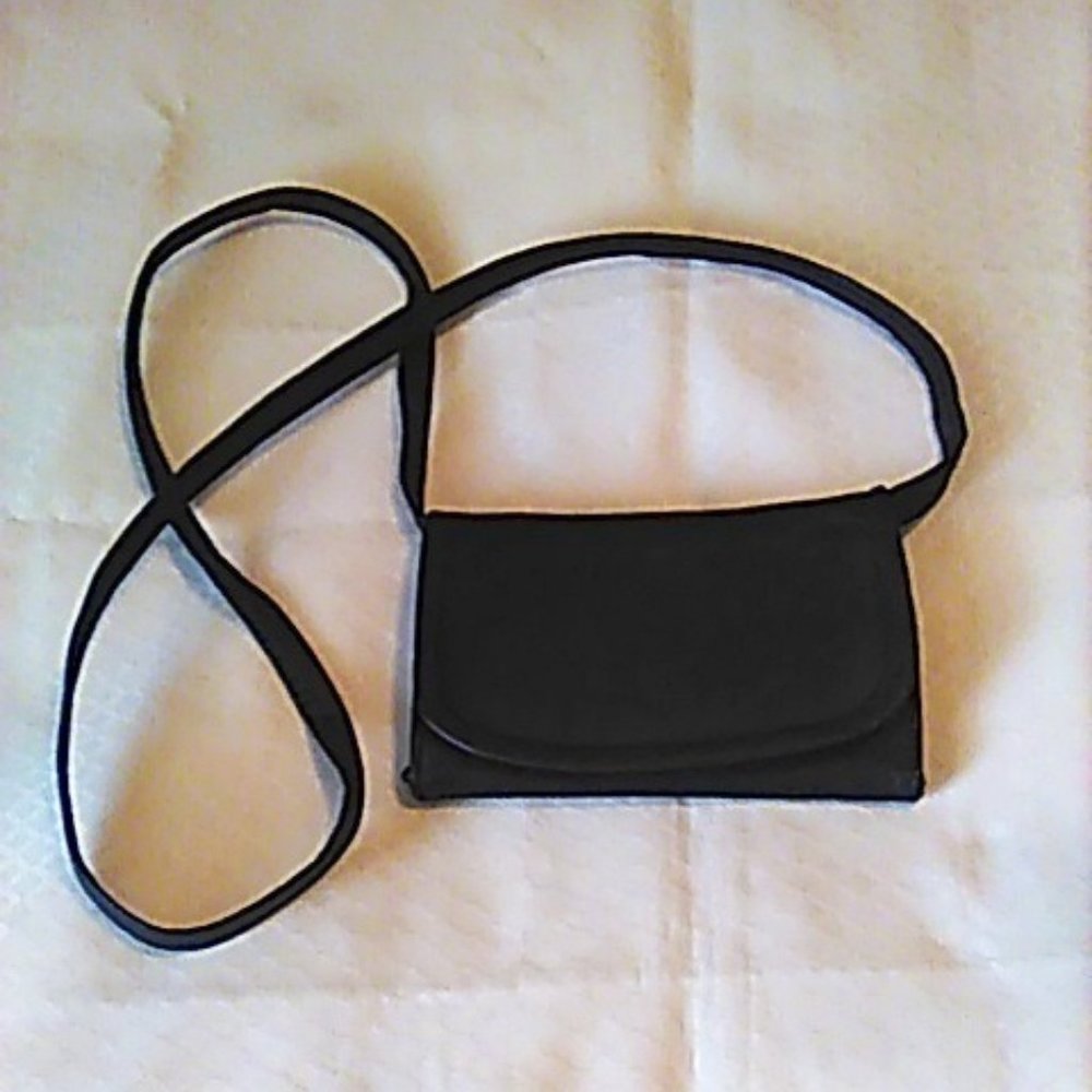 Wallet Cross Body Black Genuine Leather Tri-fold Vintage Removable Strap